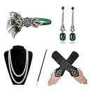 mefound 1920 Accessories Set - Roaring 20's Theme Flapper Costume Gatsby Accessories Set Fashion Vintage Headband Necklace Earrings Long Gloves bracelet Holder For Women