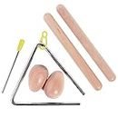 5 Pcs Musical Percussion Instrument Set for Kids, Include 1 Pair Wood Claves Rhythm Sticks, 1 Pair Wood Egg Shakers and 1 Set Musical Triangle Percussion