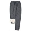 utcoco Women's Athletic Fit Thicked Fuzzy Sherpa Lined Warm Drawstring Tapered Jogger Sweatpant, Dark Gray, Large