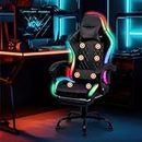 Ufurniture Gaming Office Chair RGB LED Lights,High Back Massagers Racing Recliner with Footrest,Ergonomic Executive Computer Chair with Lumbar Support,360°Swivel,10cm Height Adjustment Black