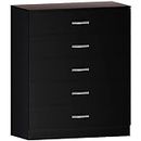 Vida Designs Black Chest of Drawers, 5 Drawer With Metal Handles and Runners, Unique Anti-Bowing Drawer Support, Riano Bedroom Furniture