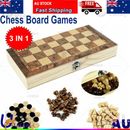 3 in 1 Large Folding Wooden Chess Set Board Game Checkers Backgammon Toy Gift AU