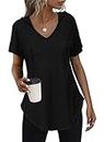 RIROW Womens Tops Hoodies Women Pullover V Neck Shirts Cap Sleeve Sweatshirt Pocket 2024 New
