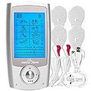 Easy@Home Rechargeable TENS Unit + EMS Muscle Stimulator, Dual Independent Channels With 20 Intensity Levels, 8 EMS or TENS Massage Types + 16-Mode, Handheld Electronic Pulse Massager, EHE029G - for OTC Home Use Portable Pain Relief Therapy Device