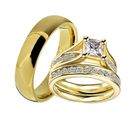 His Hers Wedding Ring Set CZ Gold Stainless Steel & Titanium Ring Set
