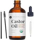 USDA Organic Castor Oil, Pure Cold Pressed, Hexane Free, from Kate Blanc - Stimulate Growth for Eyelashes, Eyebrows, and Hair. Smooth Face and Skin - with Treatment Starter Kit - 1-Year Guarantee