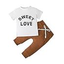 TBUIALL Baby Boys Patchwork Autumn Valentine's Day Short Sleeve Tshirt Long Pants Sweatshirt Set Clothes Fall, White, 6-12 Months