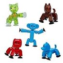Zing Stikbot Pets 5 Pack, Set of 5 Stikbot Collectable Action Figures, Includes 1 Bulldog, 1 Rabbit , 1 Cat, 1 Dog, and 1 Monkey, Create Stop Motion Animation