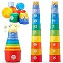hahaland Rainbow Stacking Cups 10 Pcs Toys for 1 Year Old Girls Boys Toddler Toys with Lights Sounds Number Nesting Stacking Cups Educational Bath Baby Toys 12 18 Months 2 Year Old Girls Boys