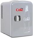 Coca Cola Diet Coke 4L Portable Cooler/Warmer, Compact Personal Travel Fridge for Snacks Lunch Drinks Cosmetics, Includes 12V and AC Cords, Desk Accessory for Bedroom Home Office Dorm Travel, Gray