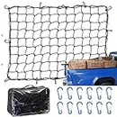 Amiss 3' x4' Stretches to 6' x 8' Truck Cargo Net, Roof Rack Cargo Net for Pickup Trucks SUV, Heavy Duty Truck Bed Cargo Bungee Net with 12 Blue Clips and Storage Bag， Car Exterior Accessories