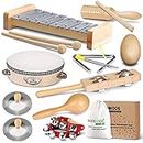 LOOIKOOS Toddler Musical Instruments International Natural Wooden Music Set for Toddlers and Kids - Eco Friendly Preschool Educational Musical Toys with Storage Bag
