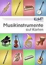 Musikinstrumente auf Karten: Technisch genau gezeichnete Musikinstrumente mit den Instrumentennamen und Instrumentengruppen