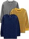 Simple Joys by Carter's Baby Boys' Thermal Long-Sleeve Shirts, Pack of 3, Grey/Navy Heather/Yellow Stripe, 12 Months