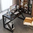 FAANAS Computertisch aus Gehärtetem Glas, Modern Bürotisch Gaming Schreibtisch Arbeitsplatz für Heimbüro Einfache Montage(120CM, Black)