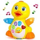 Yiosion Musical Flapping Yellow Duck Interactive Action Educational Learning Walking Light Up Dancing Toy for 1 Year Old Baby Toddler Infant
