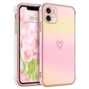 GaoBao for iPhone 11 Case, Cute Heart Pattern Plating Soft iPhone 11 Sparkle Case for Women Girls, Full Body Protective Phone Cases Covers with Camera Protection for iPhone 11 6.1 inch，Pink Glitter