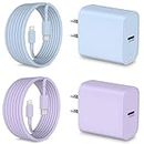 Fast Charger 10FT for iPhone 14/13/12/11/Pro Max/Mini, XS/XR/X/8, iPad, 20W USB C Wall Charger Block Cube PD Charging Box Brick + 10 FT Long Cord USB-C to L Cable, 2-Pack (Blue/Purple)