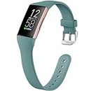 GEAK Compatible with Fitbit Charge 4 Bands/Charge 3 Bands for Women Men,Slim Soft Silicone Sports Wristbands for Fitbit Charge 3/Charge 4 Bands/Charge 3 SE, Small Pine Green