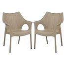 Supreme chairs Cambridge Heavy Plastic Chair | Oversized Arm Chair for Garden and Outdoor | 250Kg Weight Bearing Capacity | 6 Months Warranty (Dark Beige) | Set of 2 Chairs