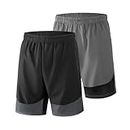 HRUI 2 Packs Men's Sport Shorts Lightweight Athletic Running Shorts Gym Basketball Shorts Hiking Sport Shorts with Zip Pockets(Black and Grey,L)…