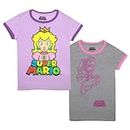 Nintendo Super Mario T-Shirts for Girls 2-Pack, Super Mario Princess Peach Girls Tees 2-Pack Bundle, Grey/Purple, 10-12