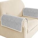 Joywell Luxury Armrest Cover for European Sofa Anti-Slip Recliner Armchair Slipcover for Living Room Couch Thick Linen Loveseat Sofa Arm Protector for Pets, Cats, Set of 2, Light Grey