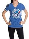 Bulletin MLB Toronto Blue Jays Junior Women's Distressed Cooperstown Logo Bi-Blend V-Neck Athletic T-Shirt (Medium,Royal/White)