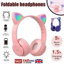 Wireless Cat Ear Headphones Bluetooth Headset LED Lights Earphone for Kids Girls