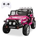SEHOMY 2-Seater Kids Ride On Truck Car with Remote, 12V Battery Powered Electric Car for Kids 3 - Spring Suspension, LED Lights, Safety Belt, Music, Horn, 4 Wheeler Kids' Electric Vehicles Pink