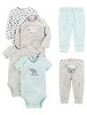 Simple Joys by Carter's 6-Piece Neutral Bodysuits (Short Long Sleeve) and Pants Set Infant Toddler Clothing-Sets, Gris/Verde Menta/Elefante/Cordero, 12 Meses Unisex bebé