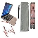 Adjustable Laptop Stand with Tablet Pen (Stylus) Aluminum Adjustable Laptop Stand for Desk, Portable Laptop Holder, Foldable Laptop Computer Stand, Travel Notebook Stand (Pink)