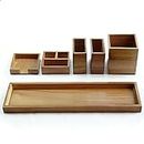 ROCDEER Wood Vanity Tray, 6-Piece Small Bathroom Counter Organizer Wooden Decorative Trays Rectangular Perfume Jewelry Makeup Cosmetic Holder Set - Holds Small Items