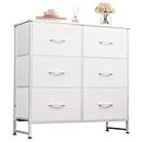 WLIVE Fabric Dresser for Bedroom, 6 Drawer Double Dresser, Storage Tower with Fabric Bins, Chest of Drawers for Closet, Living Room, Hallway, White