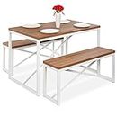 Best Choice Products 45.5in 3-Piece Bench Style Dining Furniture Set, 4-Person Space-Saving Dinette for Kitchen, Dining Room w/ 2 Benches, Table - Brown/White