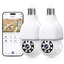 Light Bulb Security Camera, 5G& 2.4GHz WiFi 2K Lightbulb Security Cameras Wireless Outdoor Motion Human Detection,Two-Way Talk,Color Night Vision,Siren Alarm, Bulb Camera Compatible with Alexa (2Pcs)