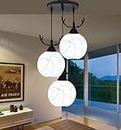 BrightLyt Deer Horns Design Jhumar, Frosted Glass Chandelier Hanging Pendant Light for Home Decoration, Living Room Lamp (Black & White)