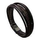 Murtoo Mens Leather Bracelet with Magnetic Clasp Cowhide Multi-Layer Braided Leather Mens Bracelet (Brown, 7.50)