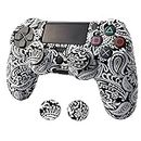 Skin for Ps4 Controller, Anti-Slip Silicone Shell Cover Case with 2pcs Thumb Grip Caps for PS4/ Slim/Pro Dualshock 4 Controller Wireless Gamepad (BK&White Pattern)