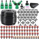 164FT 180 Pcs Drip Irrigation Kit, Garden Irrigation System 1/4" Blank Distribution Tubing Watering Drip Kit Automatic Irrigation Equipment for Garden Greenhouse, Flower Bed,Patio,Lawn (164FT)