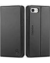 SHIELDON Case for iPhone SE 2022 5G/SE 2020 Genuine Leather + TPU Case, Shockproof iPhone 8/7 Wallet Case [Card Slots][Kickstand] Flip Magnetic Case Compatible with iPhone SE3/SE2/8/7, 4.7", Black