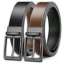 CHAOREN Leather Belt for Men - Reversible Mens Belt 1 3/8" Black & Brown for Trousers - Adjustable Belt Trim to Fit