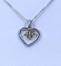 Beautiful Sterling Silver Angel in Heart with Accent Diamonds Necklace 18"-13639