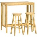 HOMCOM Ensemble Table de Bar rectangulaire + 2 tabourets Ronds Bambou avec Repose-Pieds Table Mange-Debout Table Haute Cuisine - 3 pièces