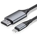 HDMI Cable for Phone, HDMI Converter Cable 2.0m, iPhone/iPad/iPod to TV, HDMI Connection Cable, iOS 11, 12, 13, 14, YouTube TV Output, High Definition HD1080P
