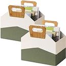 Neateam 2 Pack Green Magazine Holder, Foldable Magazine Rack with Bamboo Handle Magazine File Holder Durable Magazine Holder Floor Folder Toy Book Storage Basket Organizer for Office Home Living Room