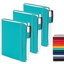3 Pack Pocket Notebook Journals with 3 Black Pens, Feela A6 Mini Cute Small Journal Notebook Bulk Hardcover College Ruled Notepad with Pen Holder for Office School Supplies, 3.5”x 5.5”, Emerald