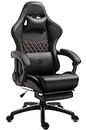 Dowinx Gaming Chair Office Chair PC Chair with Massage Lumbar Support, Racing Style PU Leather High Back Adjustable Swivel Task Chair with Footrest (Black)