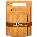 Bamboo Cutting Board Set - Wooden Cutting Boards for Kitchen, Chopping Board for Meat, Vegetables, Fruits, Cheese with Handles - Assorted Sizes, Set of 3