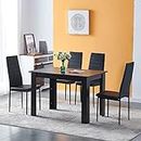 Modern Black Dining Room Table Wooden and Pu Leather Chairs Set of 4 for Small Space, 5pcs Kitchen Rectangular Table with 4 Chairs Set Space-saving (black table and 4 black leather chairs)
